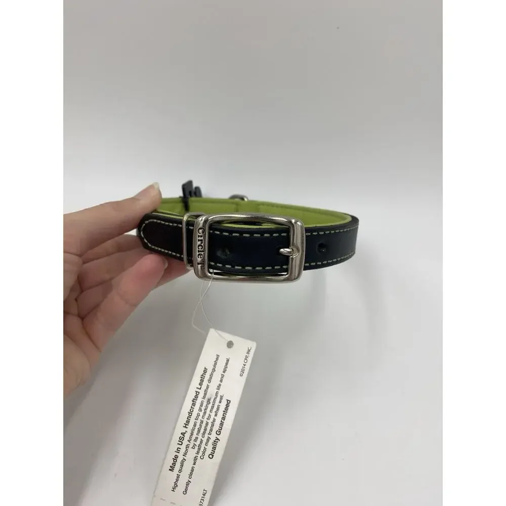 NEW Circle T Leather Studded Rhinestone Collar Black Lime Green 18” Inch Dog NWT